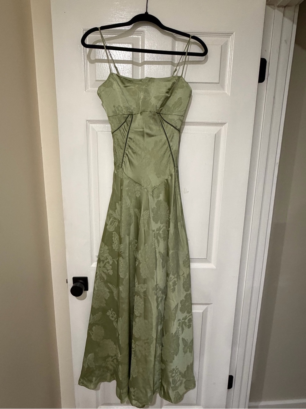 Windsor Sage Green Floral Satin Maxi Slip Dress